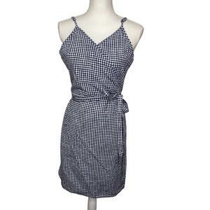 Aerie Gingham Wrap Dress Navy XL Adjustable Strap Cotton